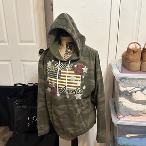 Olive Camo Hoodie with Graphic Design